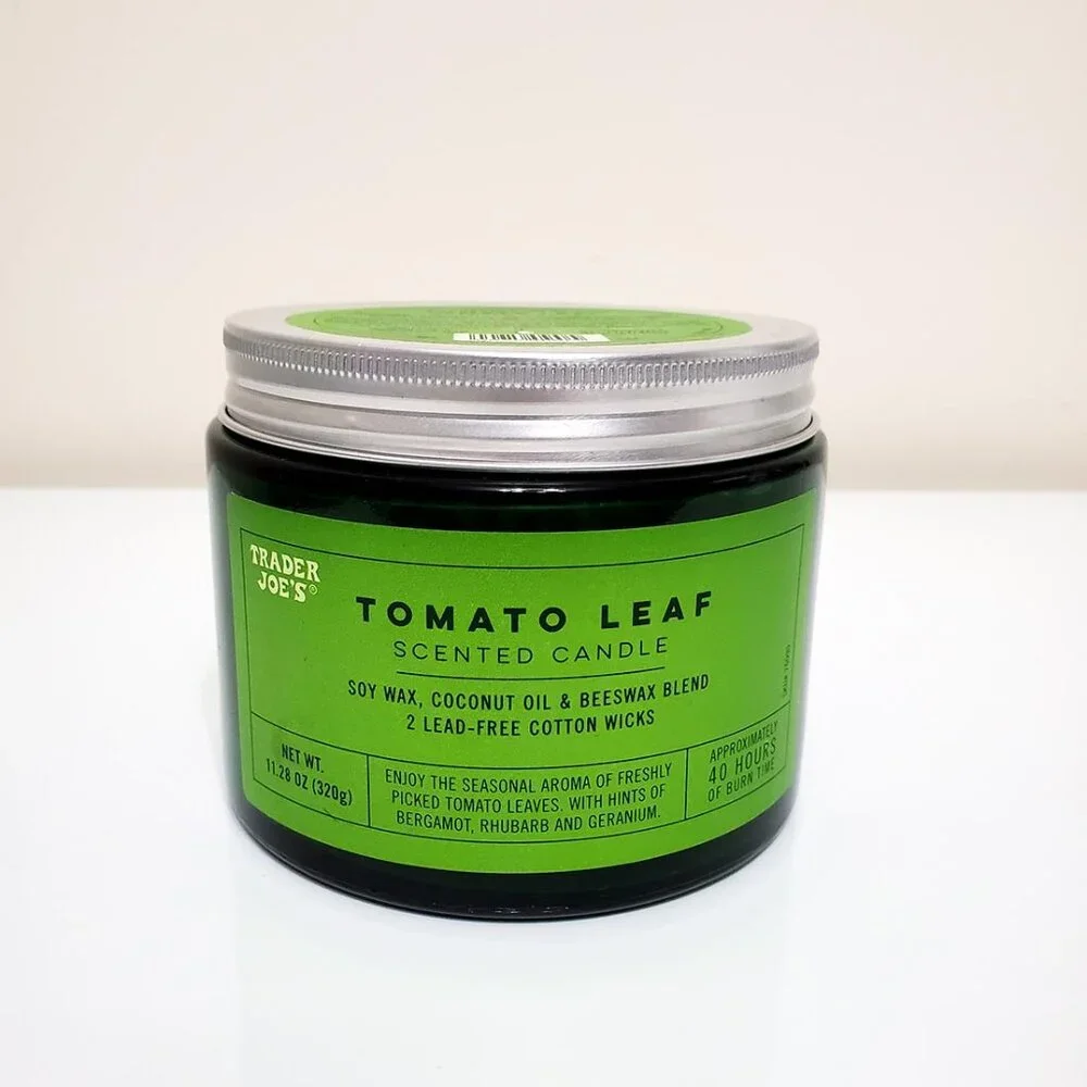 Trader Joes Tomato Leaf 2 Wick Candle Soy Wax Beeswax 11.28oz 320g